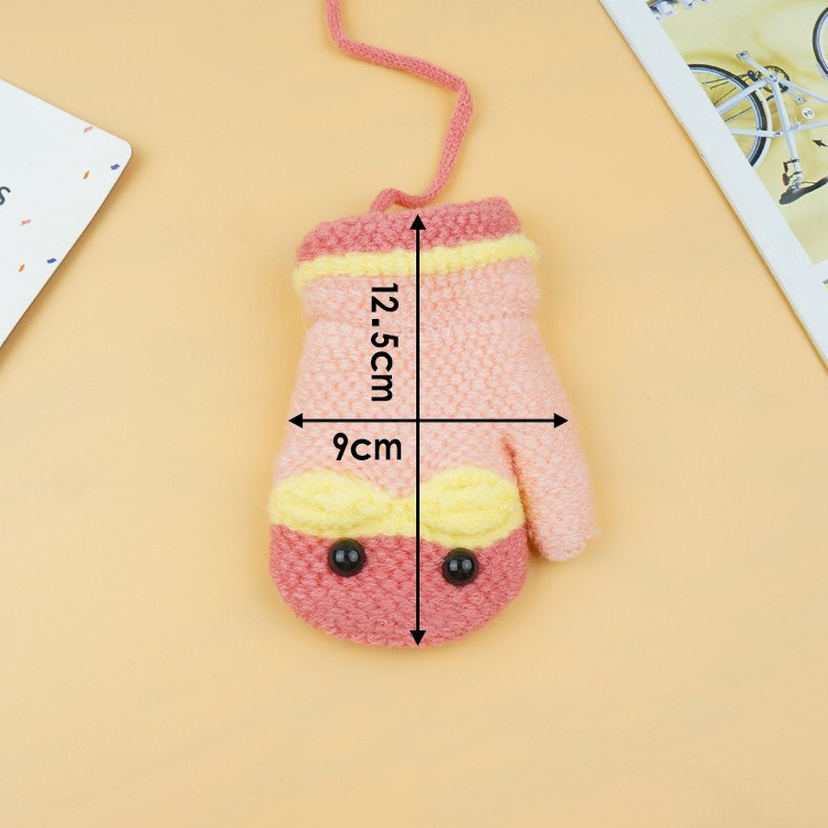 Winter Warm Cartoon Figure Knitted Gloves Hanging Neck Full Finger Gloves for 1-3 Year Olds Kids-4