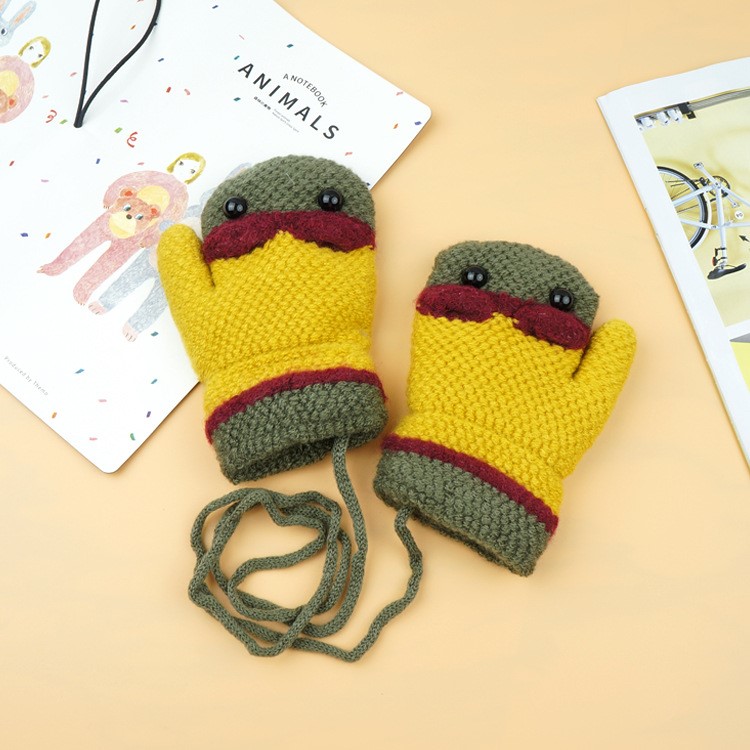 Winter Warm Cartoon Figure Knitted Gloves Hanging Neck Full Finger Gloves for 1-3 Year Olds Kids-6