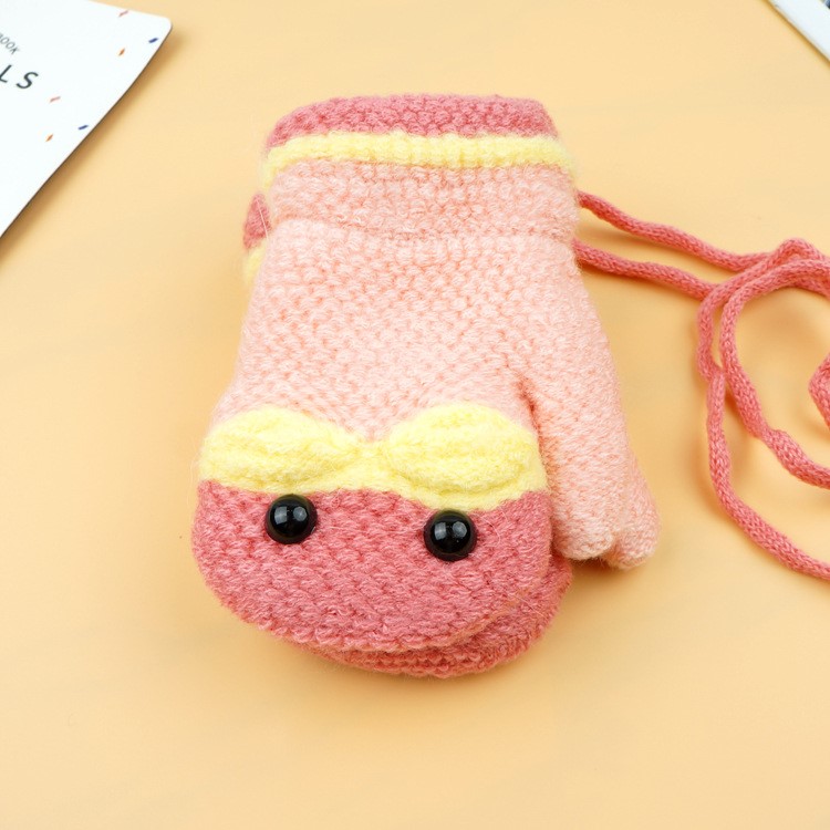 Winter Warm Cartoon Figure Knitted Gloves Hanging Neck Full Finger Gloves for 1-3 Year Olds Kids-7