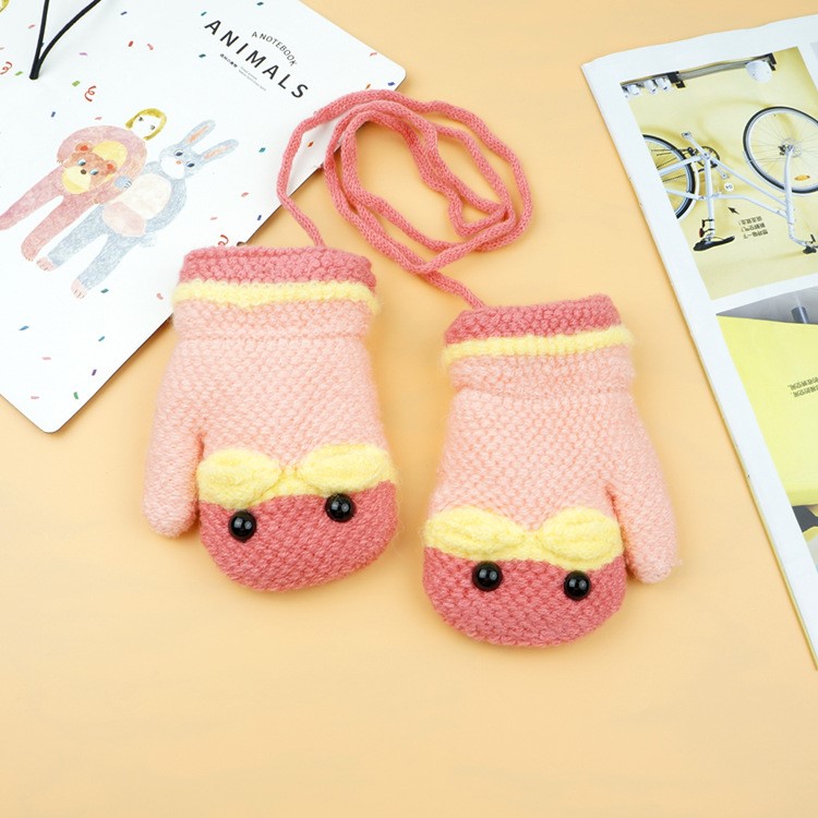 Winter Warm Cartoon Figure Knitted Gloves Hanging Neck Full Finger Gloves for 1-3 Year Olds Kids-8