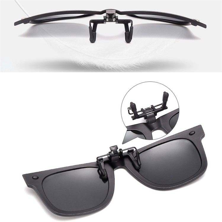 Fashionable Polarized Clip-on Flip Up Rubber Clip Sunglasses Lens - Black-2