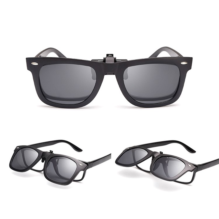 Fashionable Polarized Clip-on Flip Up Rubber Clip Sunglasses Lens - Black-3