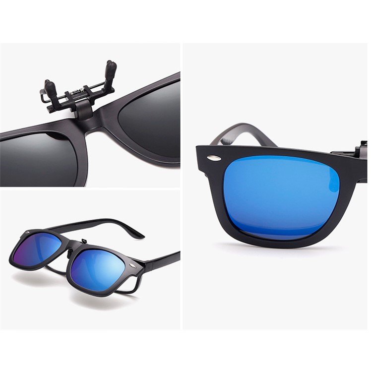 Fashionable Polarized Clip-on Flip Up Rubber Clip Sunglasses Lens - Black-4