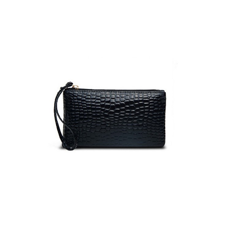 The New Korean Style Leather Crocodile Texture Handbag of 2017 Purse - Black-1