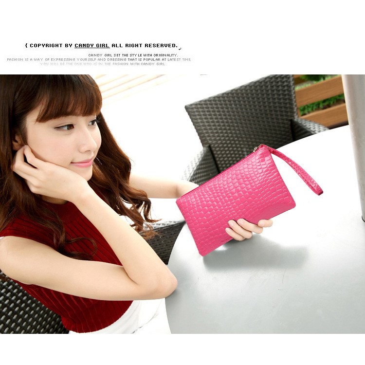 Crocodile Texture The New Korean Style Leather Handbag of 2017 Purse - Rose-2