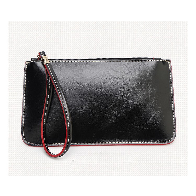 Crazy Horse Grain Oil Buffed Leather Handbag Purse - Black-1