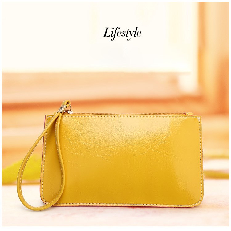 New Style Crazy Horse Grain Oil Buffed Leather Handbag Purse - Yellow-1