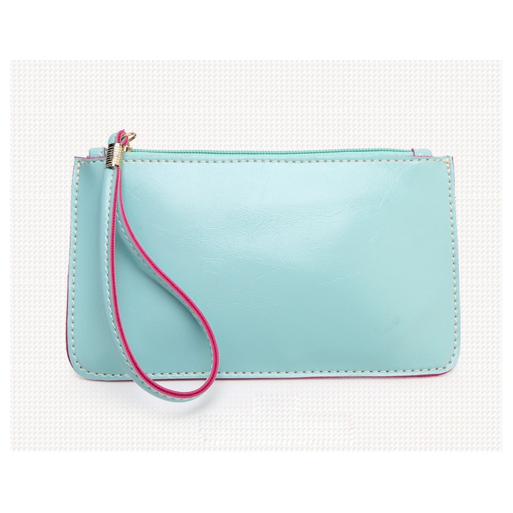 New Style Crazy Horse Texture Oil Buffed Leather Phone Money Handbag - Blue-1