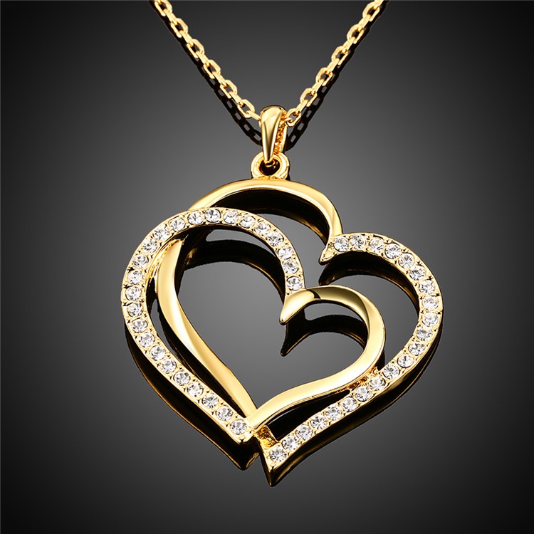Women Necklace with Rhinestone Heart Pendant - Gold Plated-1