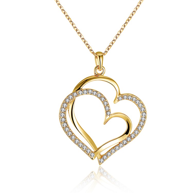 Women Necklace with Rhinestone Heart Pendant - Gold Plated-3