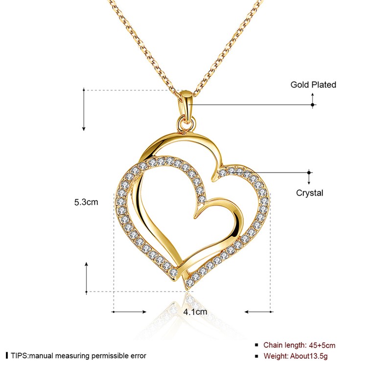 Women Necklace with Rhinestone Heart Pendant - Gold Plated-6