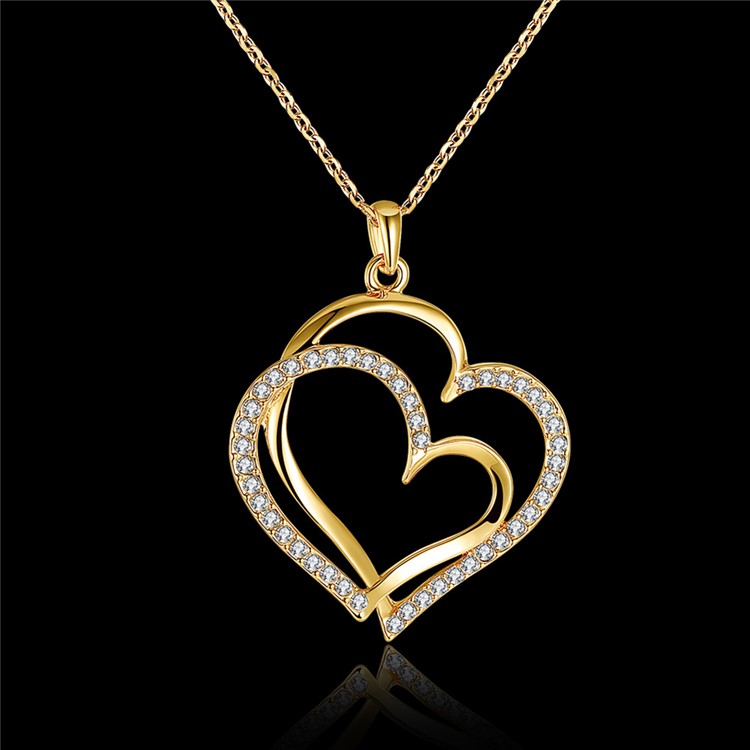 Women Necklace with Rhinestone Heart Pendant - Gold Plated-7