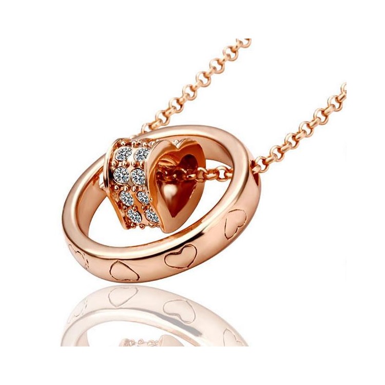 Diamond Heart Shape Round Pendant Charm Necklace - Rose Gold Plated-1
