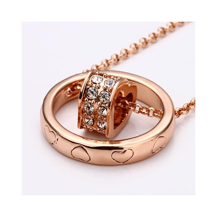 Diamond Heart Shape Round Pendant Charm Necklace - Rose Gold Plated-2