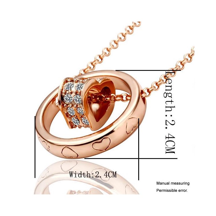 Diamond Heart Shape Round Pendant Charm Necklace - Rose Gold Plated-3