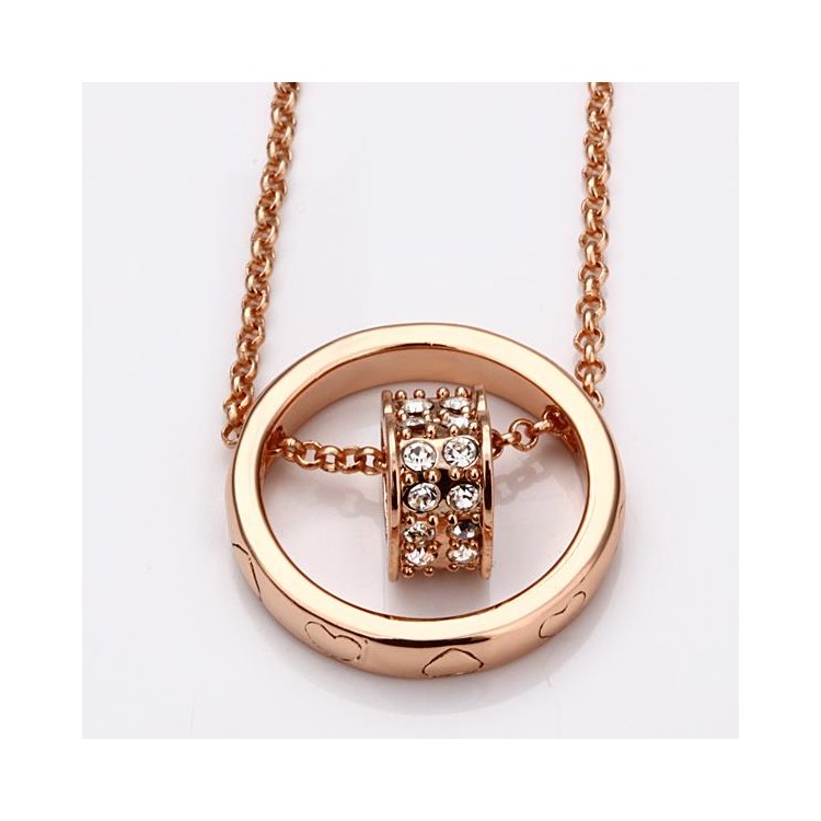 Diamond Heart Shape Round Pendant Charm Necklace - Rose Gold Plated-4