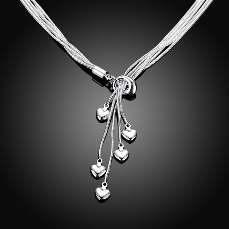 18 Inches/45cm Hearts Pendant Chain Necklace Silver Plated-1