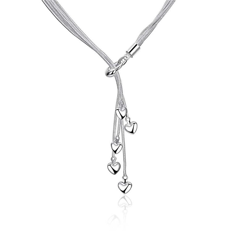 18 Inches/45cm Hearts Pendant Chain Necklace Silver Plated-2