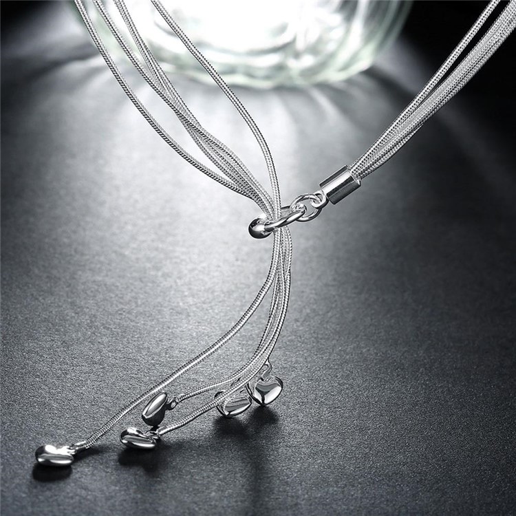 18 Inches/45cm Hearts Pendant Chain Necklace Silver Plated-4