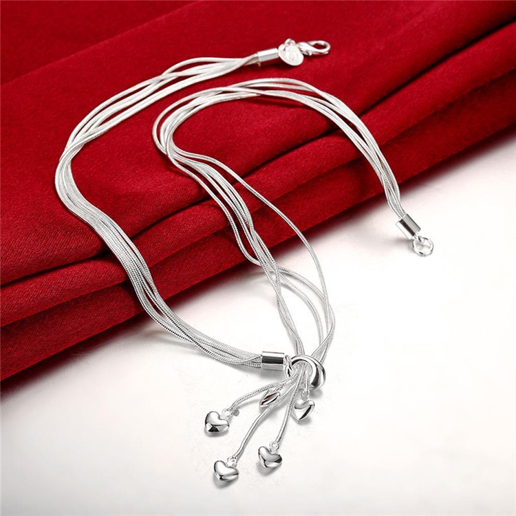 18 Inches/45cm Hearts Pendant Chain Necklace Silver Plated-5