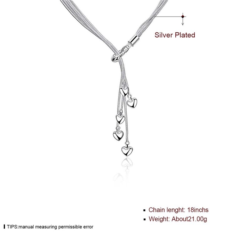 18 Inches/45cm Hearts Pendant Chain Necklace Silver Plated-6