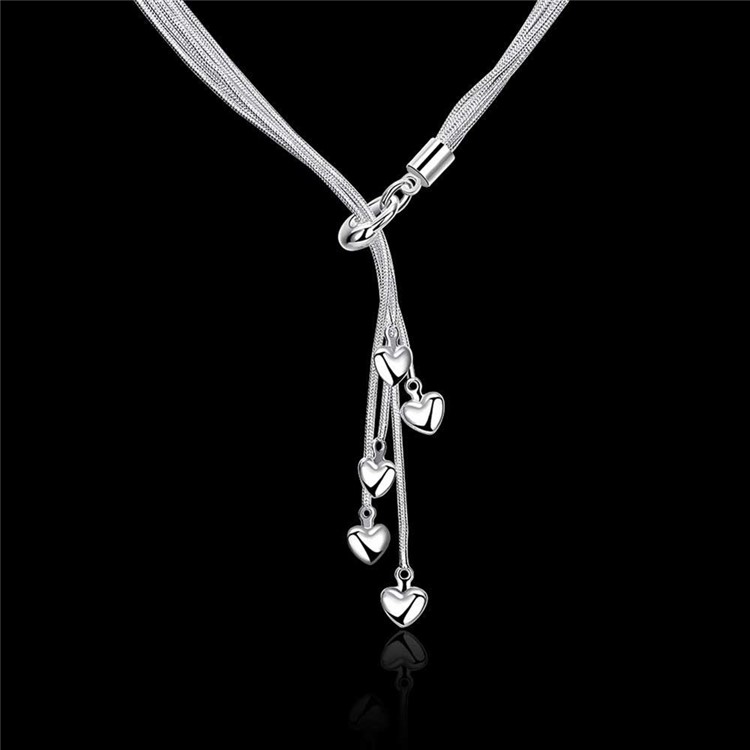18 Inches/45cm Hearts Pendant Chain Necklace Silver Plated-7