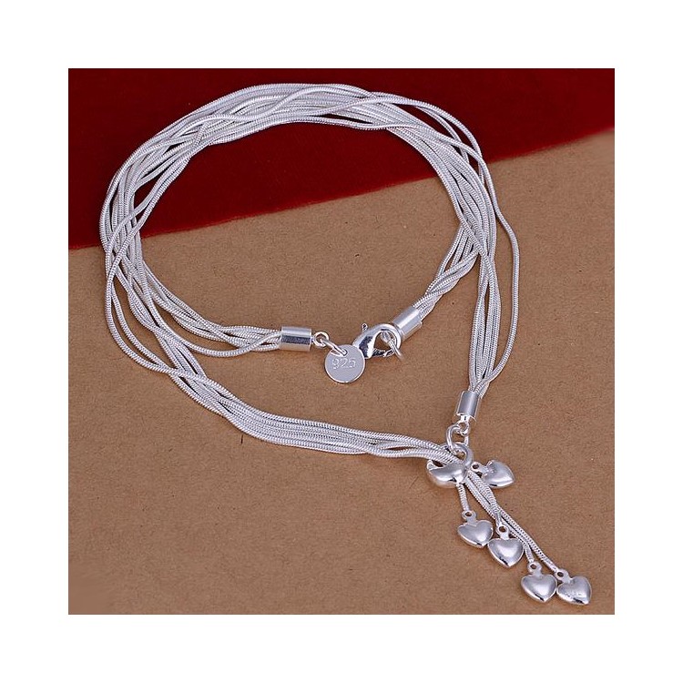 18 Inches/45cm Hearts Pendant Chain Necklace Silver Plated-8