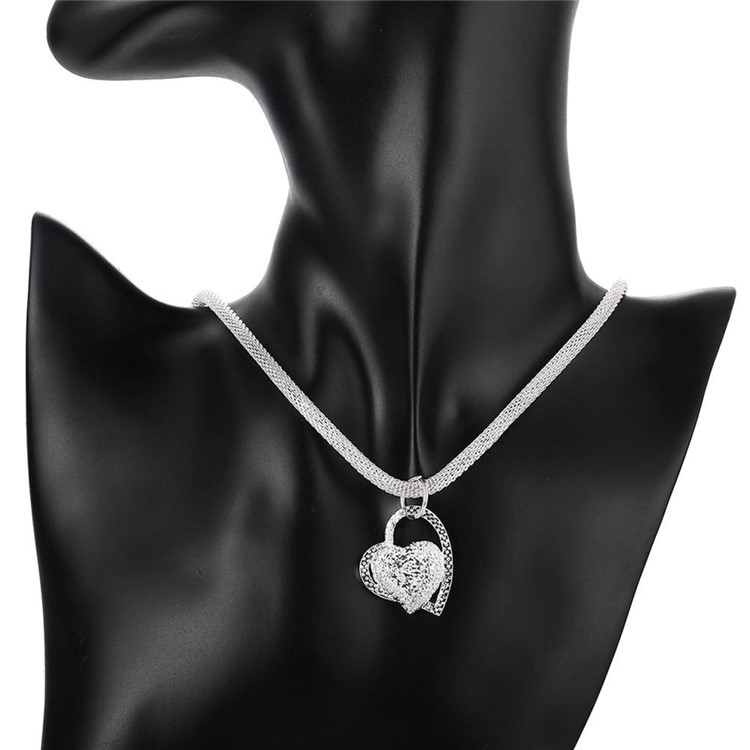 N270 Trendy Heart Silver Plated Necklace Chain Pendant for Girl Lady Women-2