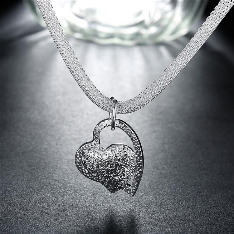 N270 Trendy Heart Silver Plated Necklace Chain Pendant for Girl Lady Women-3
