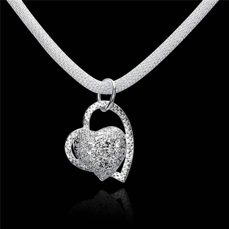 N270 Trendy Heart Silver Plated Necklace Chain Pendant for Girl Lady Women-7