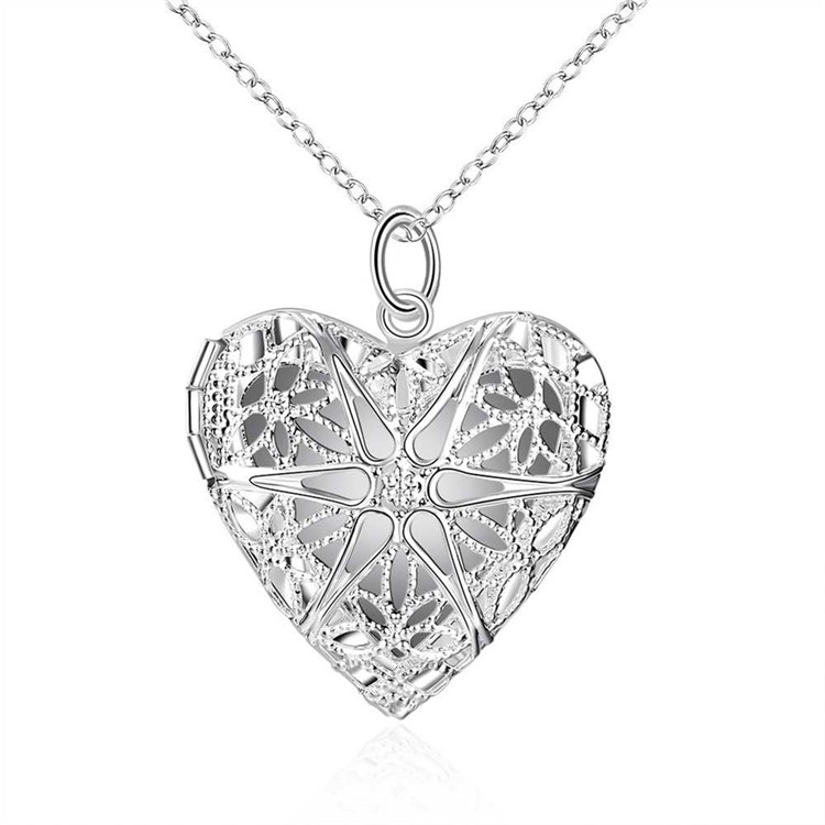 P185 Fashion Silver Plated Love Heart Shaped Photo Locket Frame Pendant-1