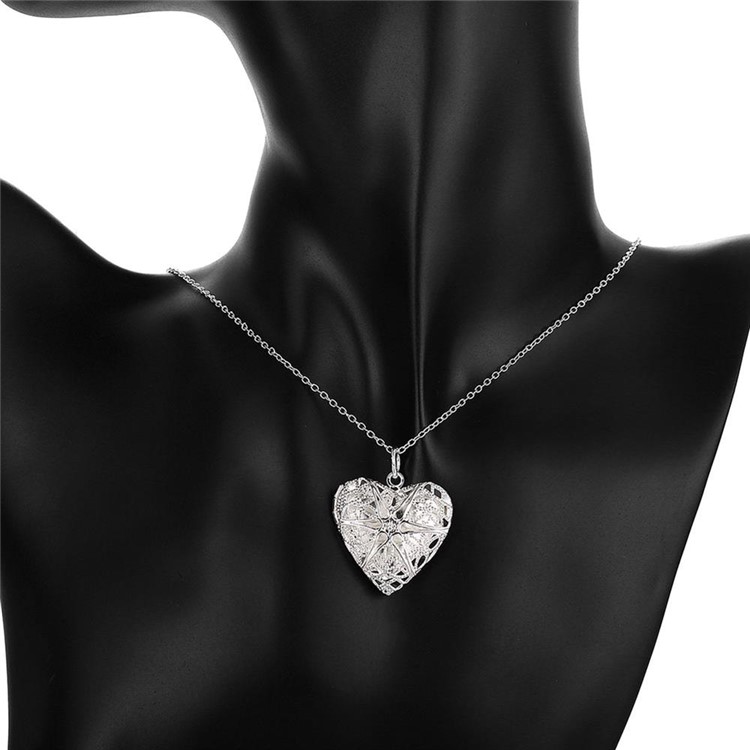 P185 Fashion Silver Plated Love Heart Shaped Photo Locket Frame Pendant-2