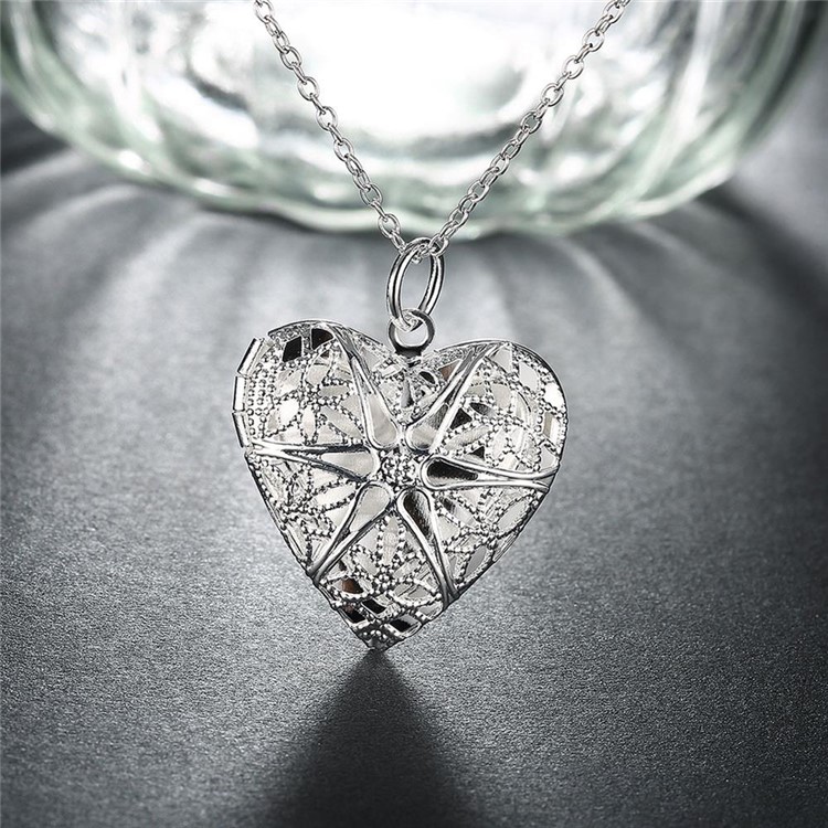 P185 Fashion Silver Plated Love Heart Shaped Photo Locket Frame Pendant-3