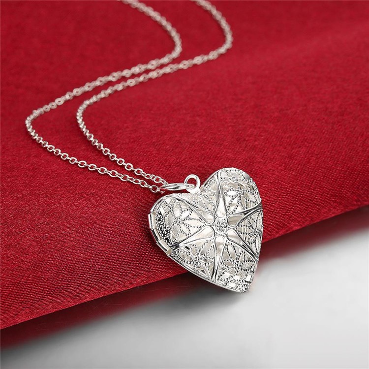 P185 Fashion Silver Plated Love Heart Shaped Photo Locket Frame Pendant-4