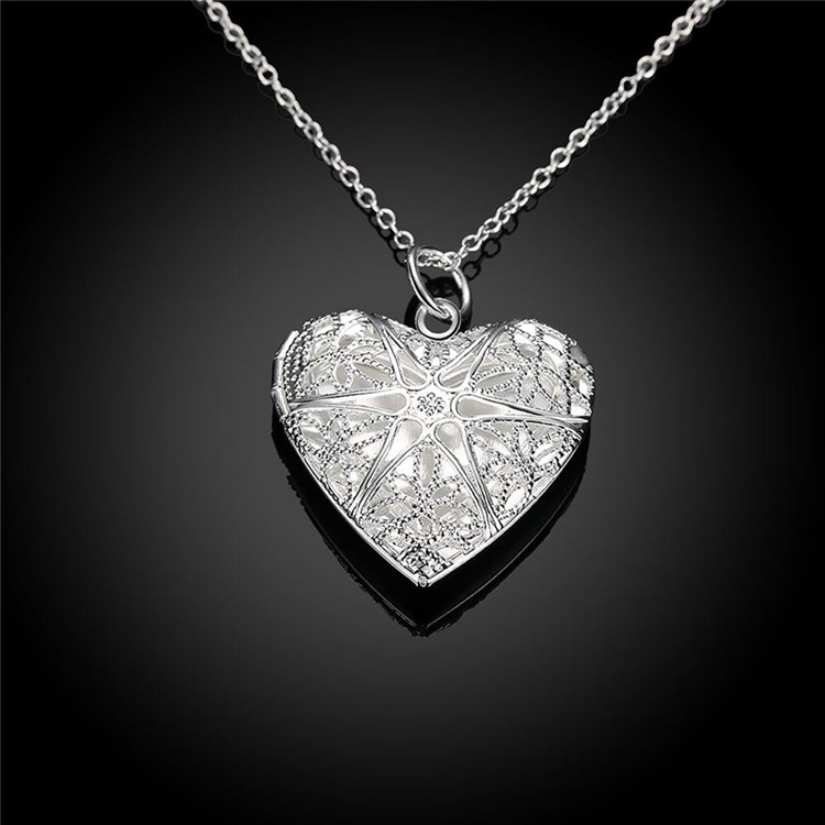P185 Fashion Silver Plated Love Heart Shaped Photo Locket Frame Pendant-5