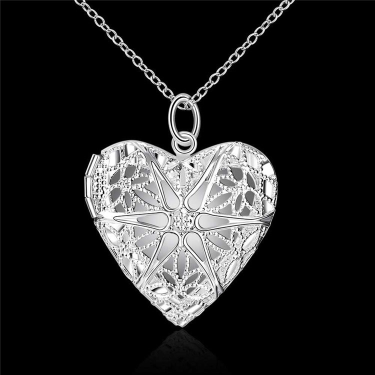 P185 Fashion Silver Plated Love Heart Shaped Photo Locket Frame Pendant-7