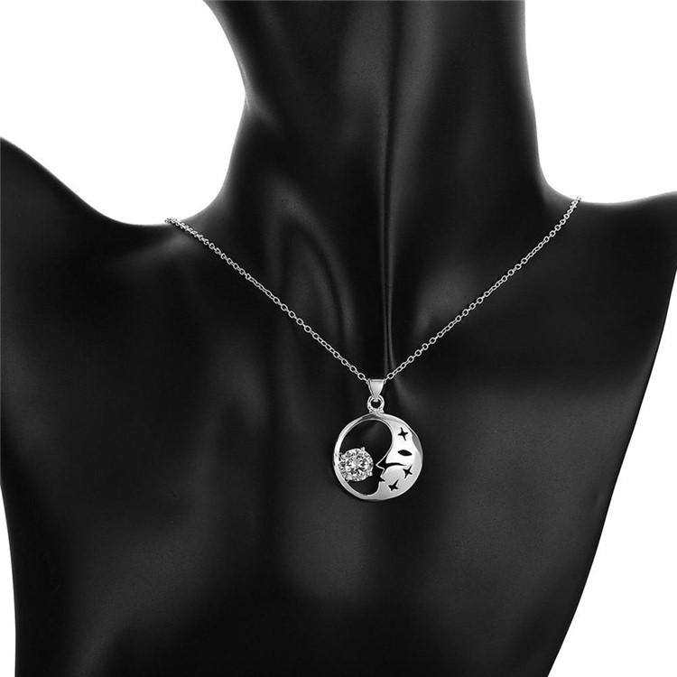 Classic Moon Zircon Crystal Pendant Silver Plated Necklace Chain P316-2