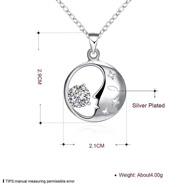Classic Moon Zircon Crystal Pendant Silver Plated Necklace Chain P316-6