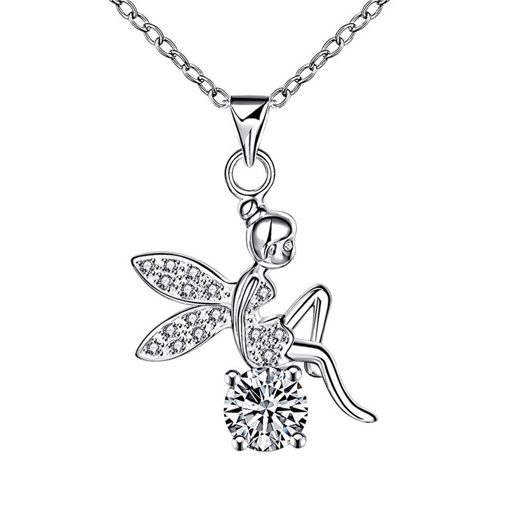 Trendy Lovely Angel Zircon Pendant Silver Plated Necklace for Women-1