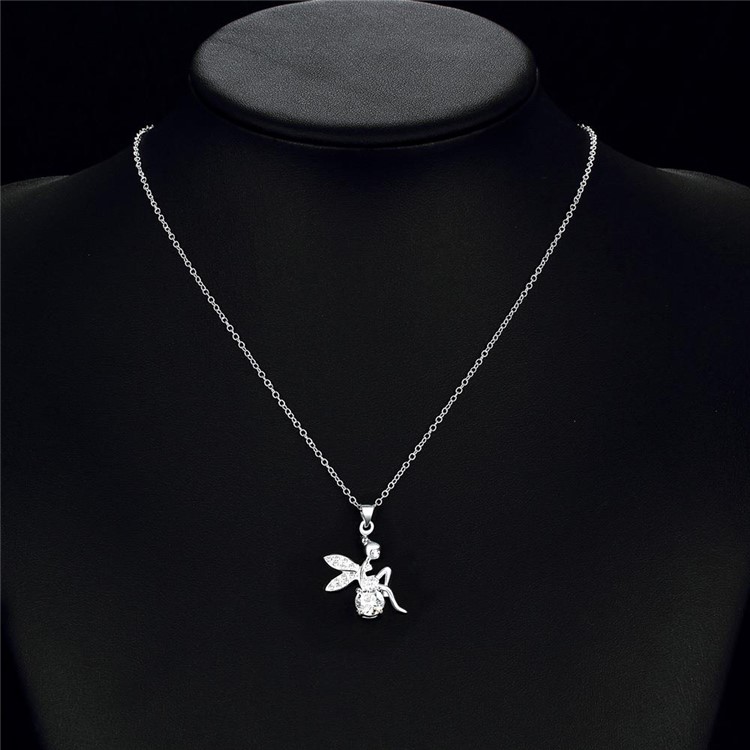 Trendy Lovely Angel Zircon Pendant Silver Plated Necklace for Women-2