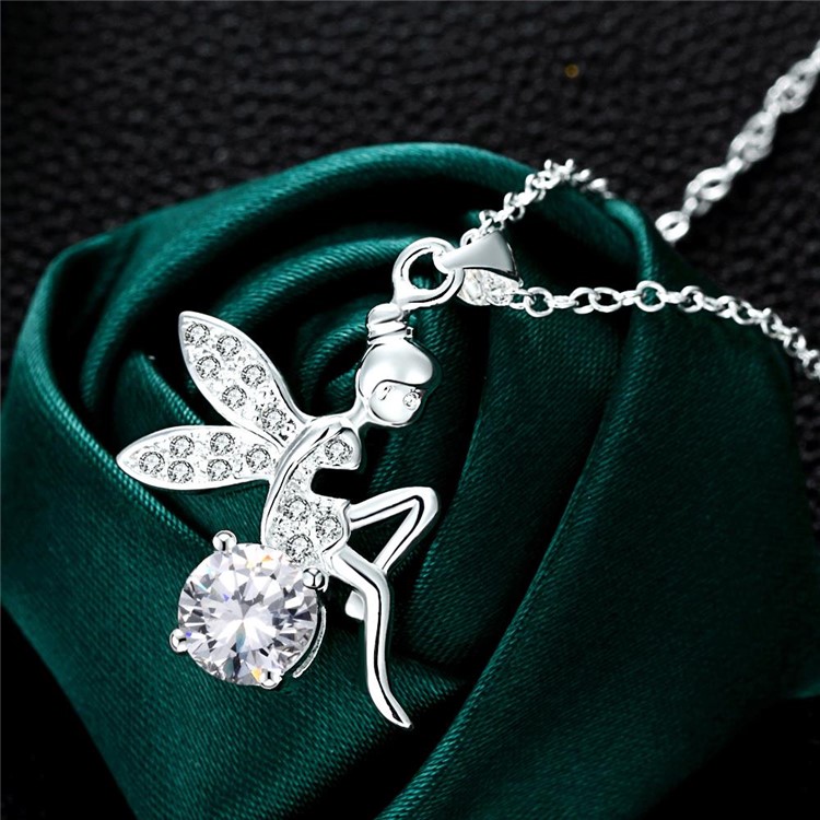 Trendy Lovely Angel Zircon Pendant Silver Plated Necklace for Women-3