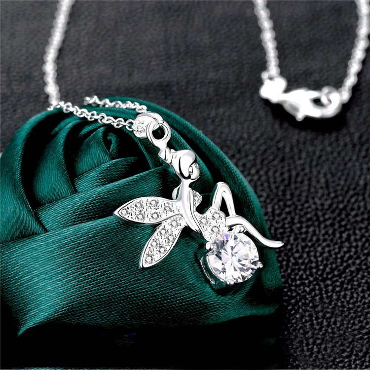 Trendy Lovely Angel Zircon Pendant Silver Plated Necklace for Women-4