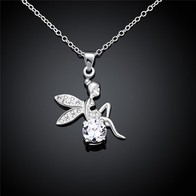 Trendy Lovely Angel Zircon Pendant Silver Plated Necklace for Women-5