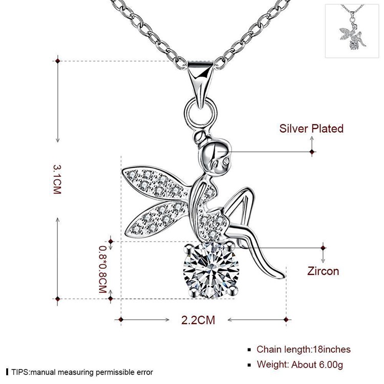 Trendy Lovely Angel Zircon Pendant Silver Plated Necklace for Women-6