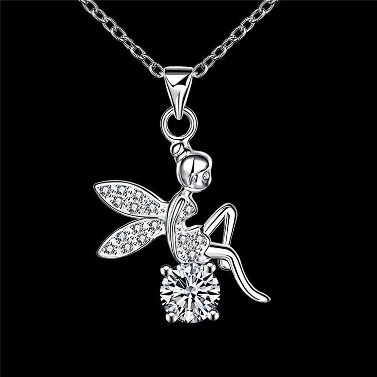 Trendy Lovely Angel Zircon Pendant Silver Plated Necklace for Women-7