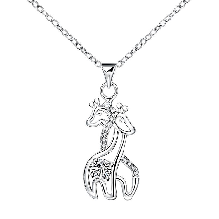 Trendy Silver Plated Zircon Lovely Giraffes Shaped Pendant Necklace Women Jewelry-1