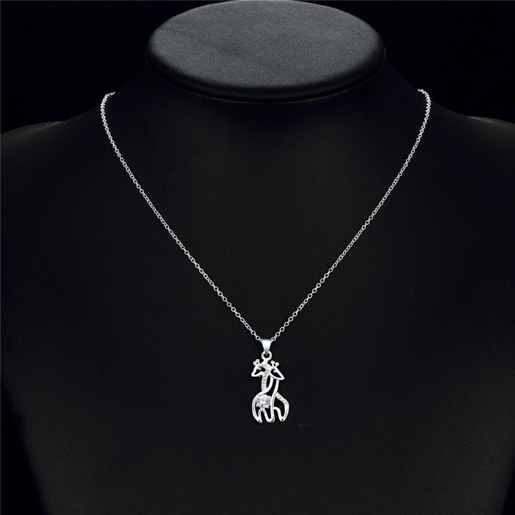 Trendy Silver Plated Zircon Lovely Giraffes Shaped Pendant Necklace Women Jewelry-2