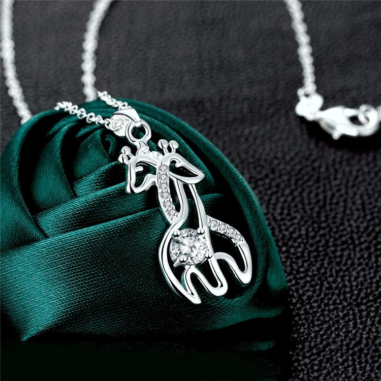 Trendy Silver Plated Zircon Lovely Giraffes Shaped Pendant Necklace Women Jewelry-4
