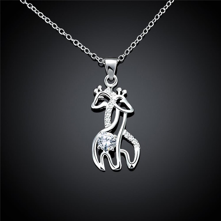 Trendy Silver Plated Zircon Lovely Giraffes Shaped Pendant Necklace Women Jewelry-5