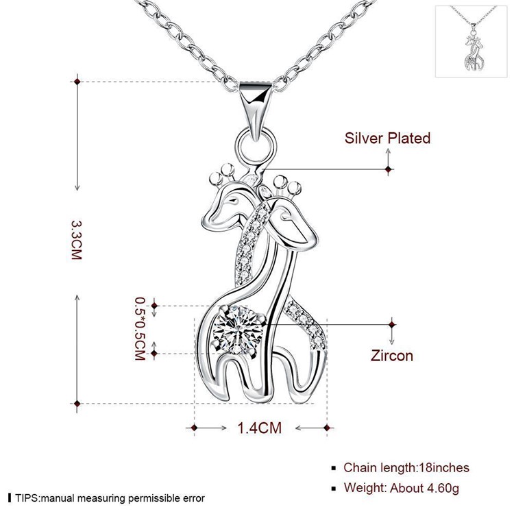Trendy Silver Plated Zircon Lovely Giraffes Shaped Pendant Necklace Women Jewelry-6